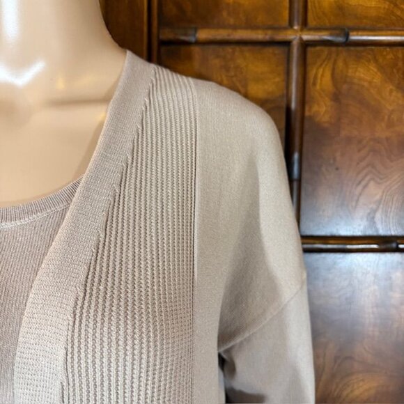 Marla Wynne Taupe Ribbed Inserts High Side Slits Cardigan - Picture 9 of 16